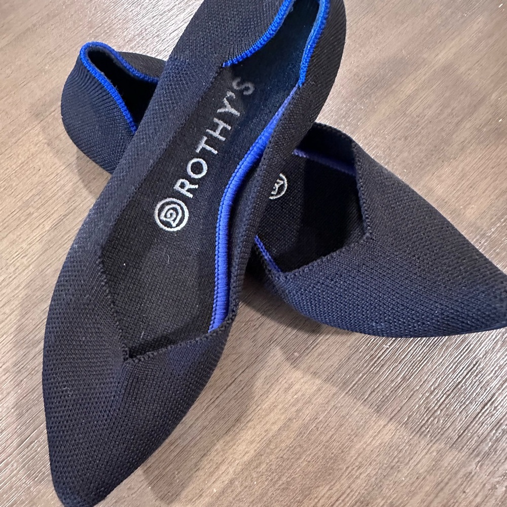 Rothys Shoes Womens 7 Black The Point Knit Lightweight Casual Ballet Flat Shoes